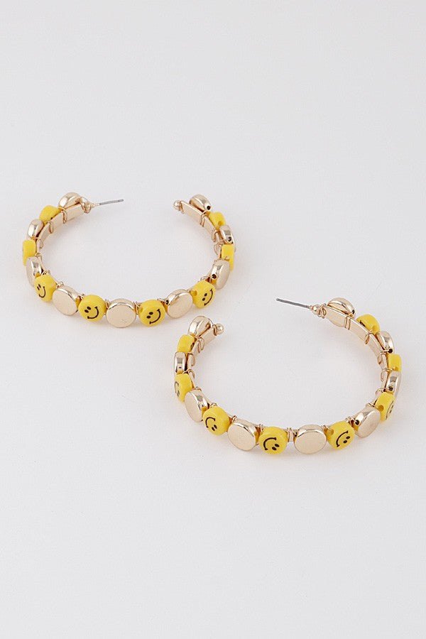 Smiley Face Charm Hoop Earrings
