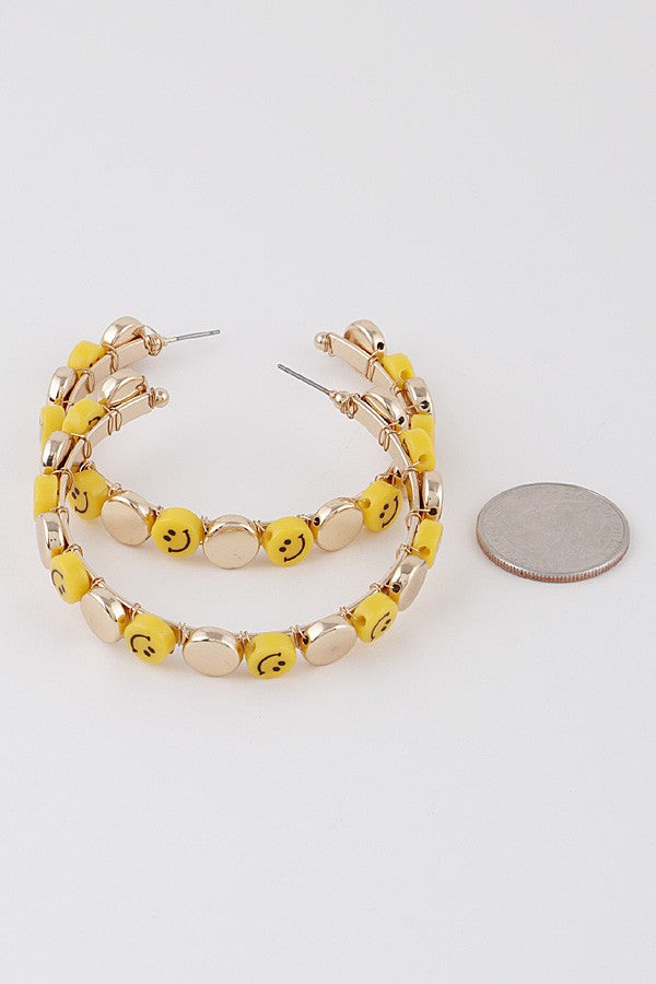 Smiley Face Charm Hoop Earrings