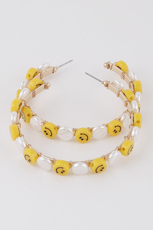 Smiley Face Charm Hoop Earrings