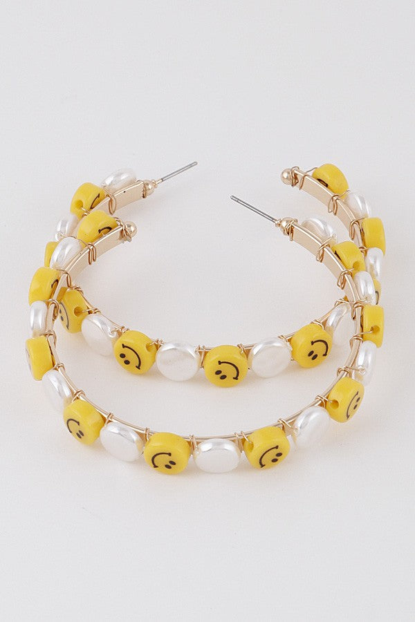 Smiley Face Charm Hoop Earrings