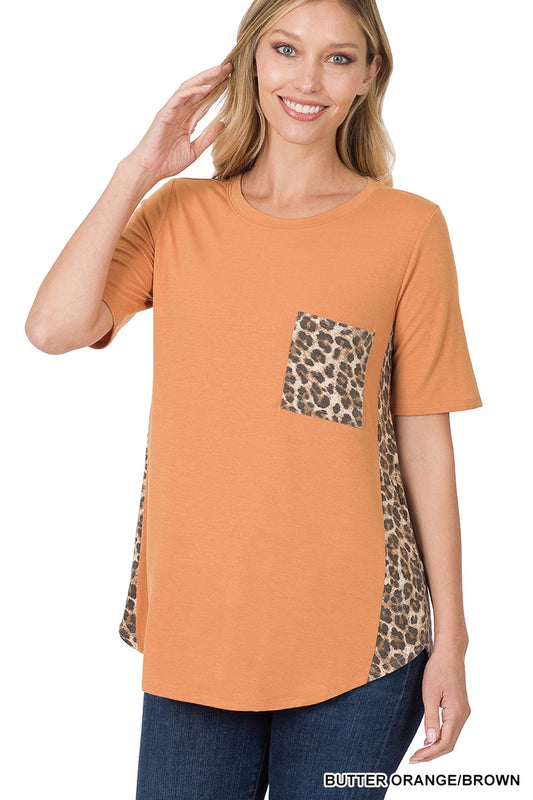 Leopard Front Pocket Top