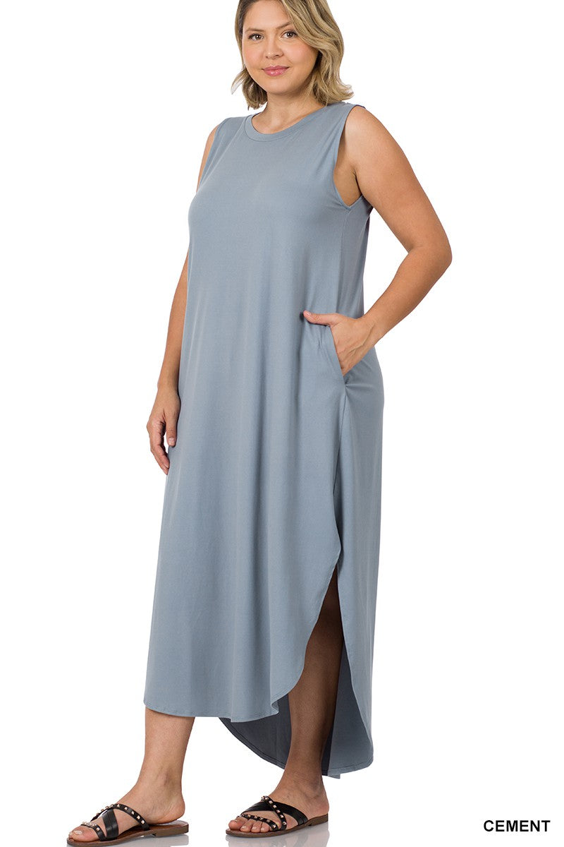 BRUSHED SIDE SLIT DRESS WITH POCKETS