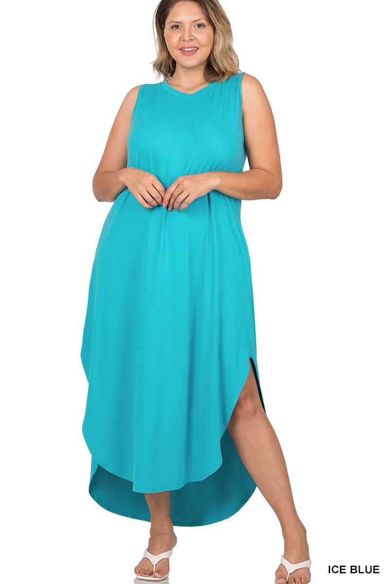 BRUSHED SIDE SLIT DRESS WITH POCKETS