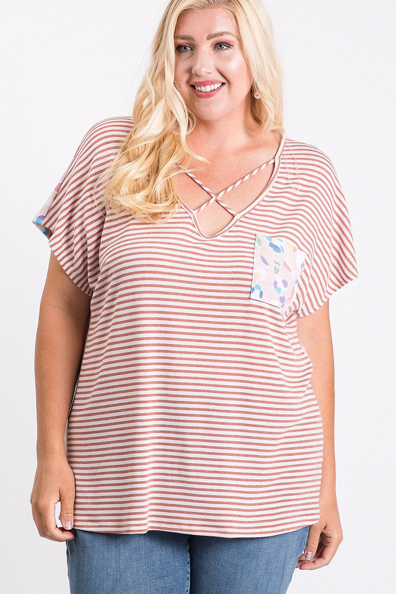 Plus Stripe & Abstract Pattern Top