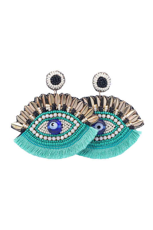 Evil Eye W/ Bead And Fringe Earrings