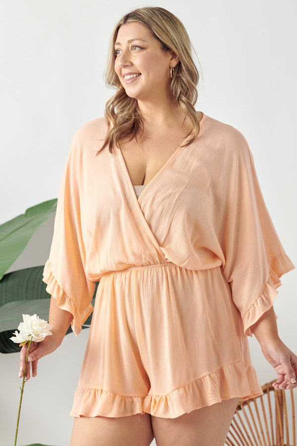 Plus Ruffled Hem V-neck Romper