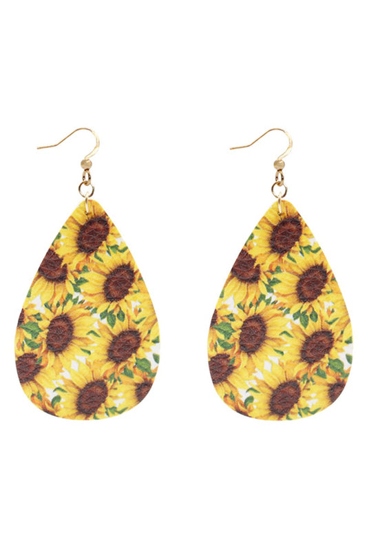 Sunflower Leather Hook Earrings