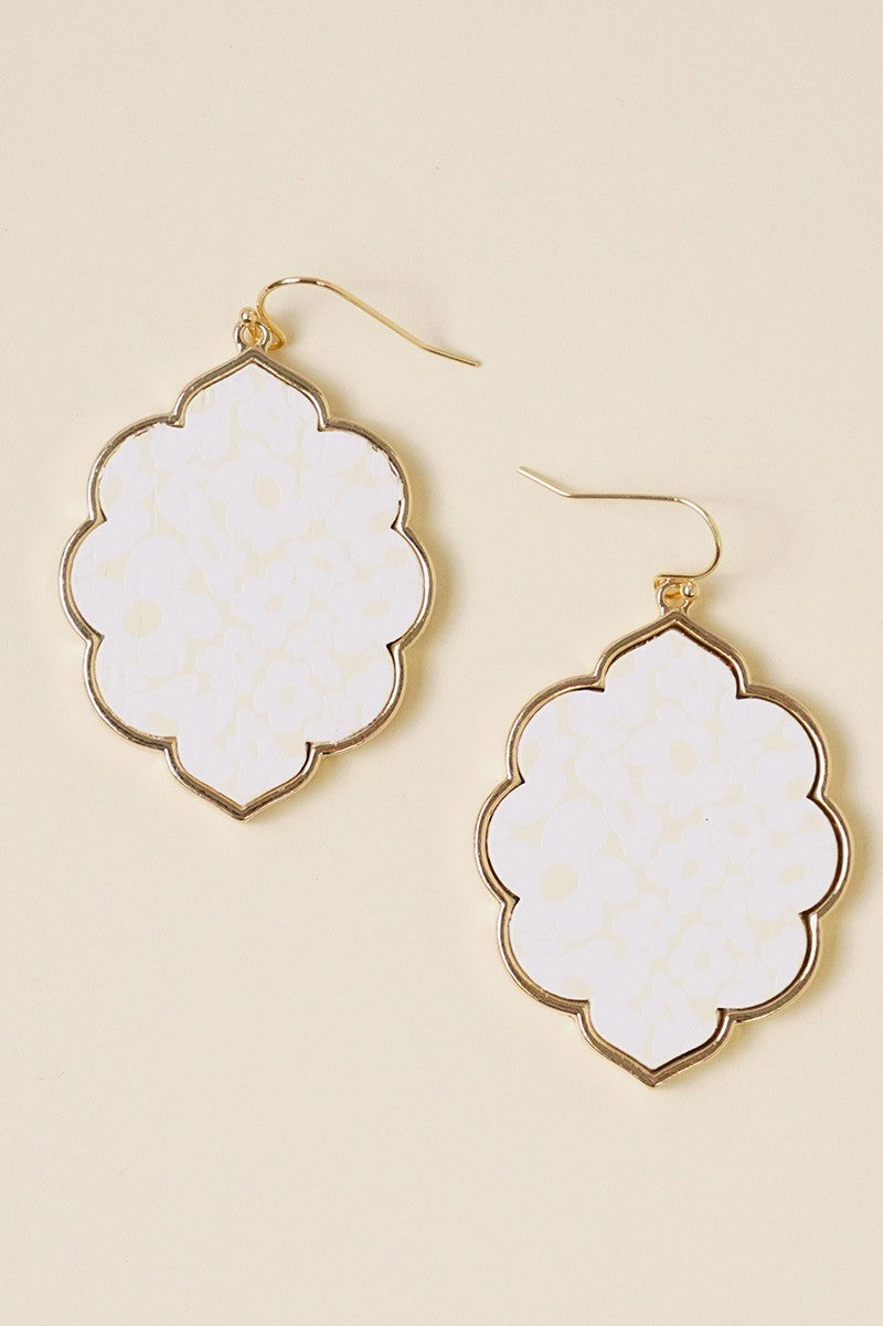 Teardrop Flower Wood Dangle Earrings