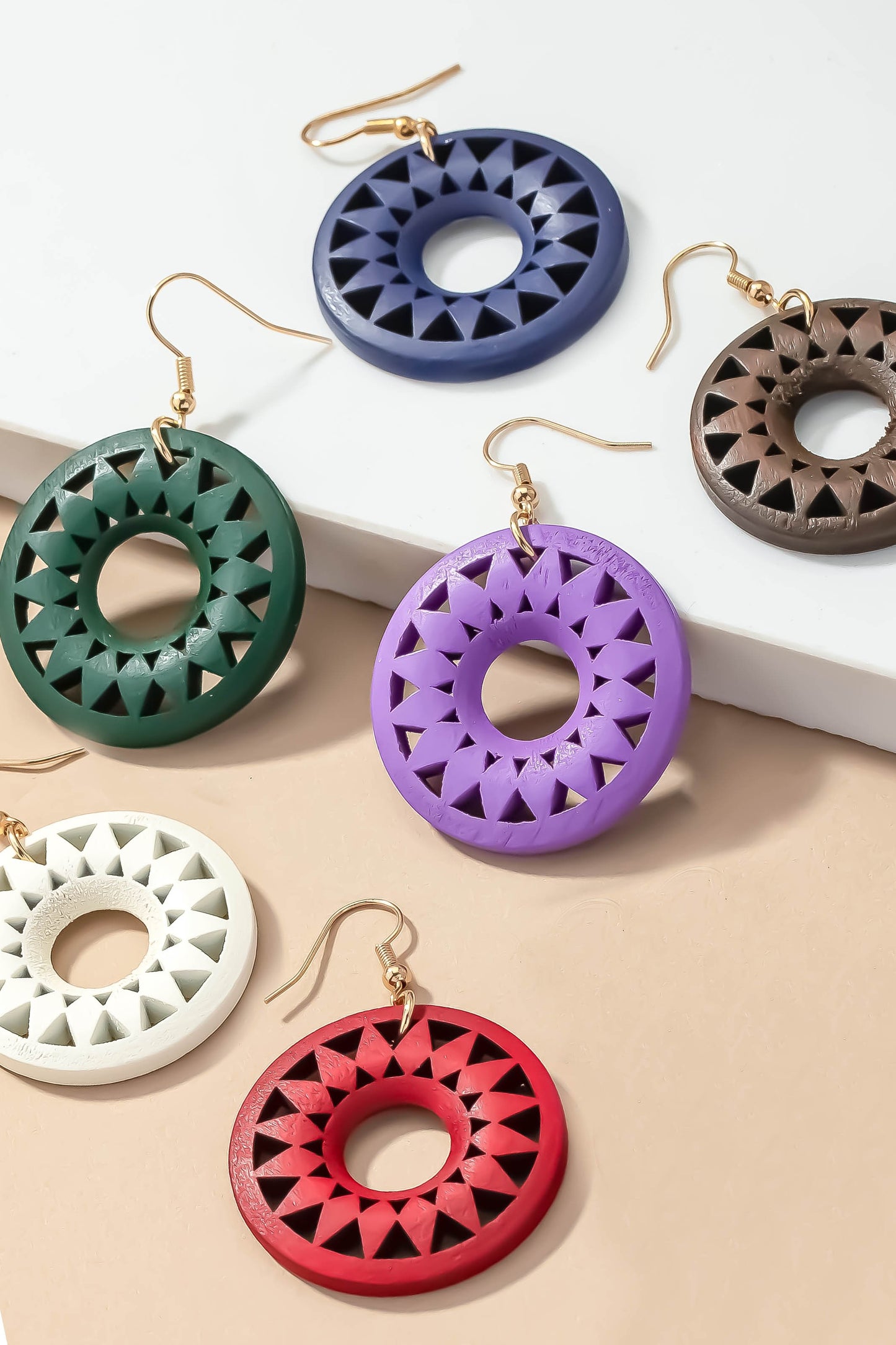 Cutout Wood Circle Drop Earrings