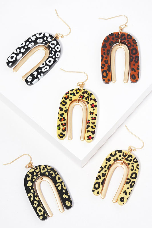 Arched Animal Print Wood Earrings