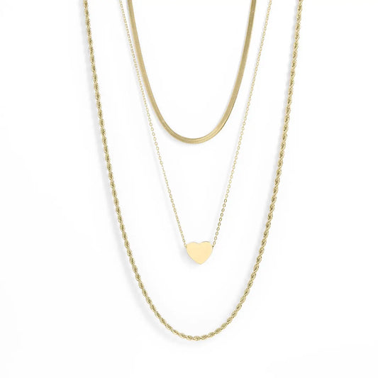 18K Gold Pvd Heart Layered Necklace Set