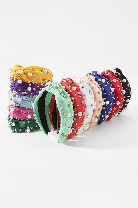 Rhinestone Pearl Topknot Headband