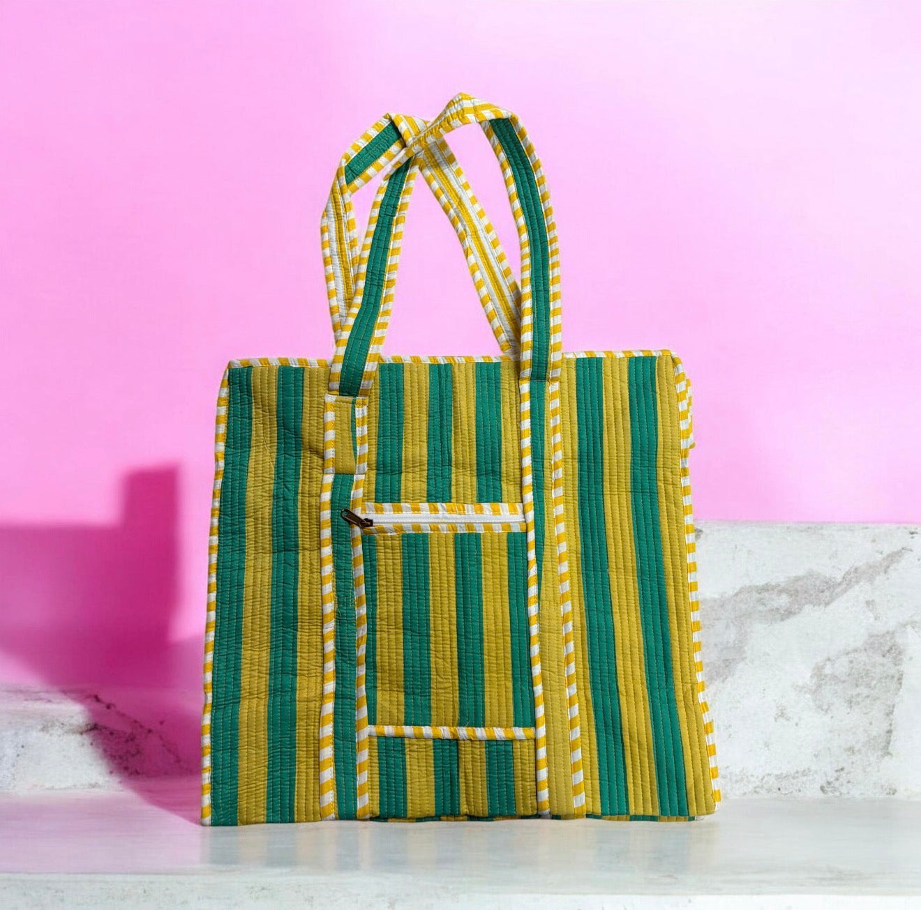 Jumbo Washable Striped Zipper Totes