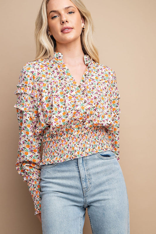 Woven smocked Waist Top