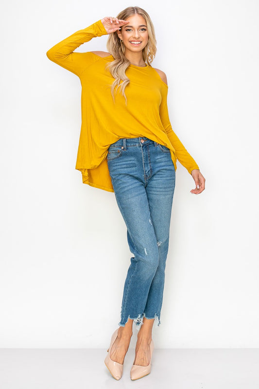 Solid Shoulder Loose Fit Top