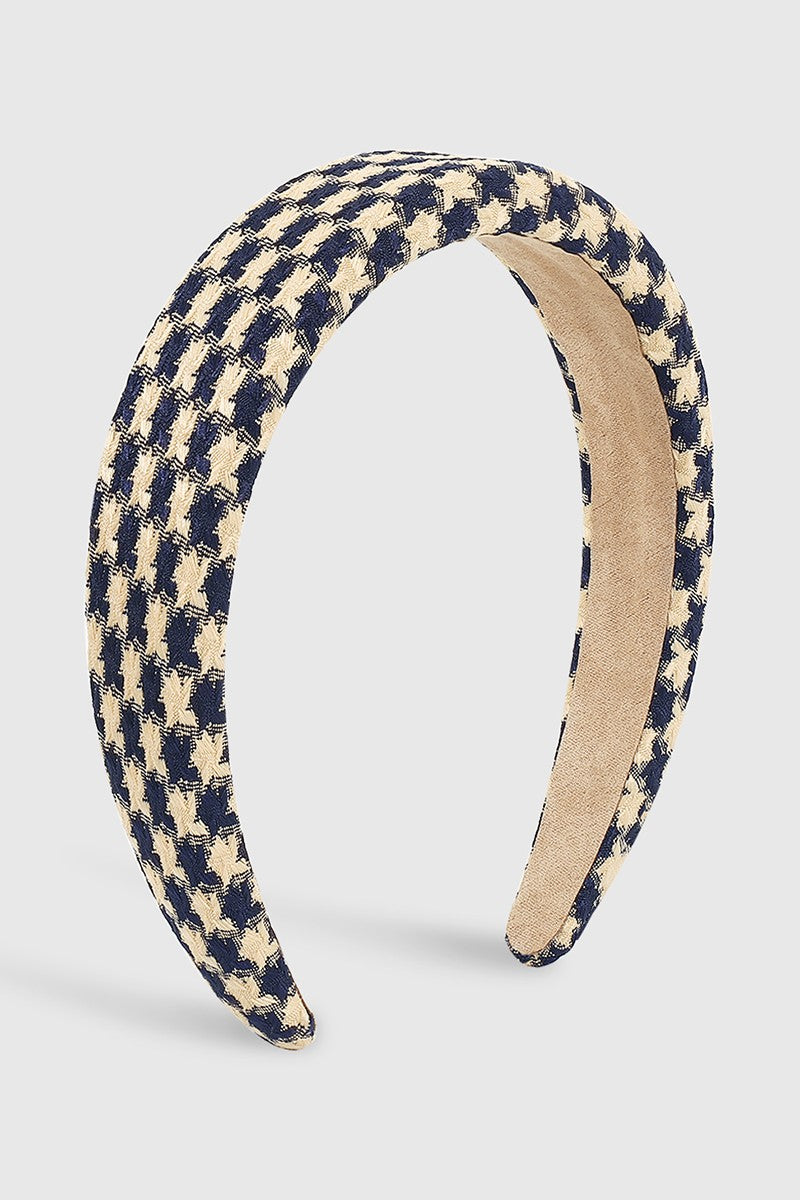 Navy Houndstooth Padded Headband