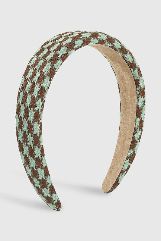 Green Houndstooth Padded Headband
