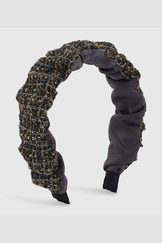 Black Tweed Fabric Folded Headband