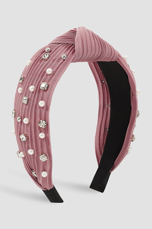 Pleated Fabric Crystal & Pearl Knotted Headband