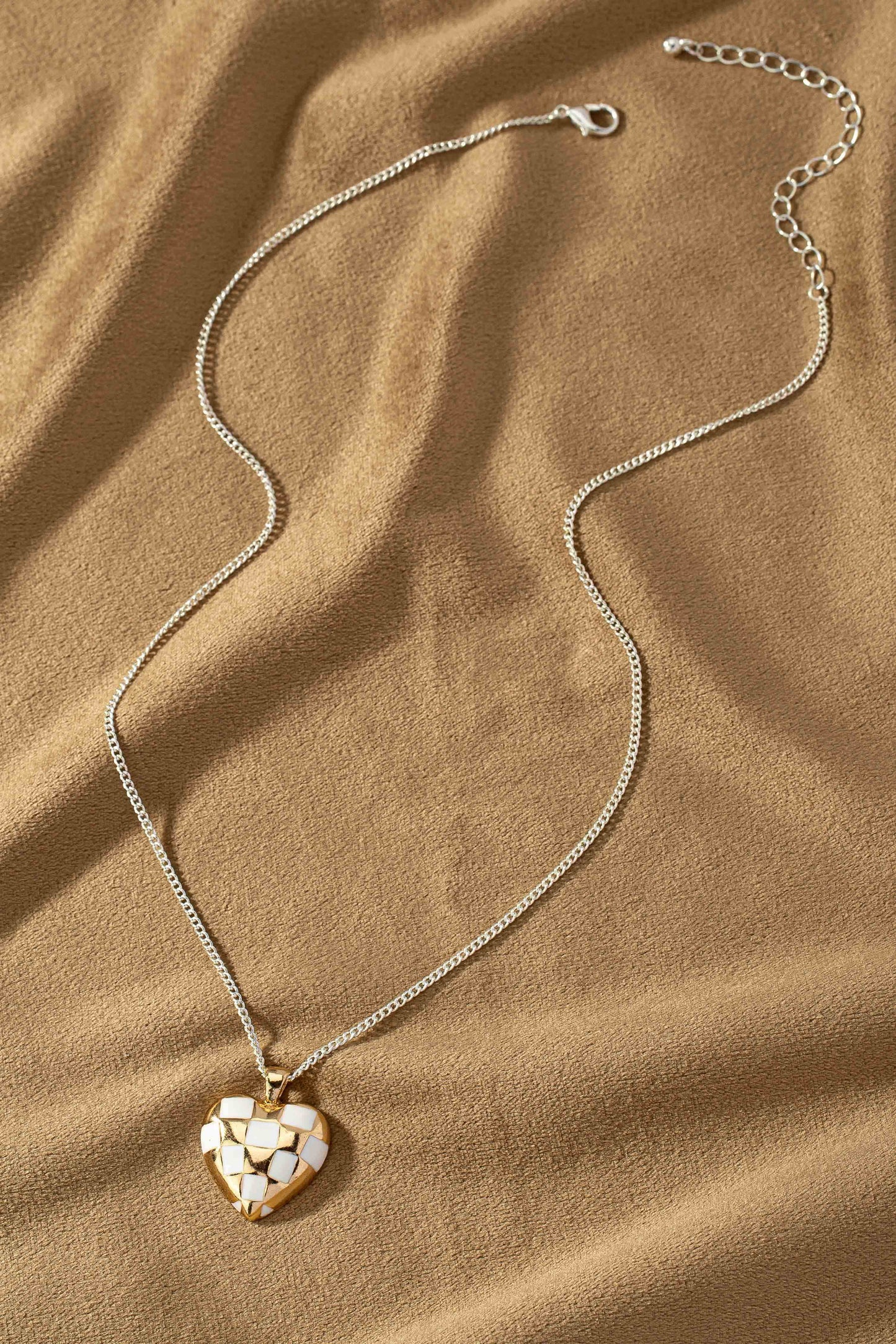 Two Tone Checker Heart Necklace