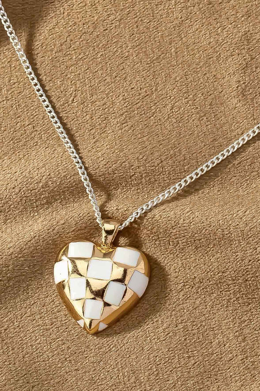 Two Tone Checker Heart Necklace
