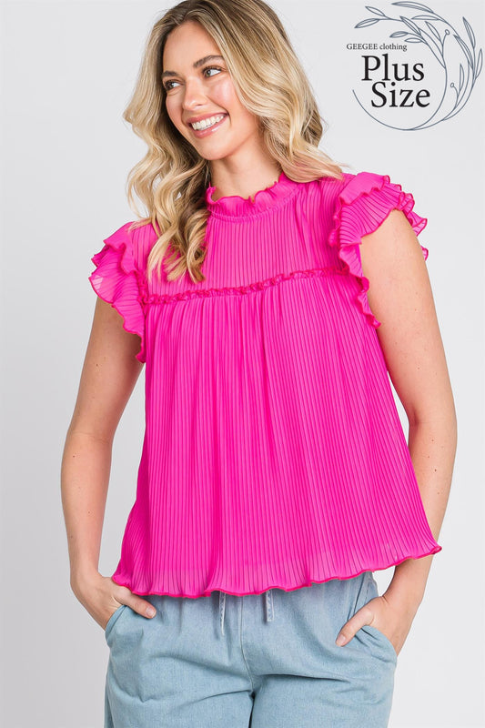 Plus Pleated Sheer Top