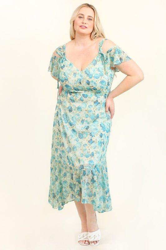 Floral Print Cold Shoulder Dress