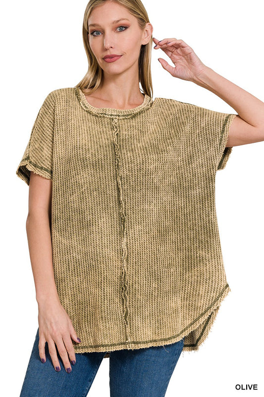 Washed Baby Waffle Short Sleeve Top