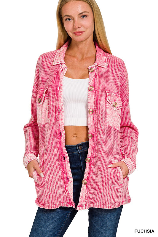 Waffle Acid Wash Shacket