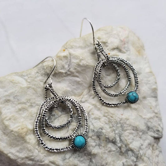 Turquoise Hammered Circle Earrings