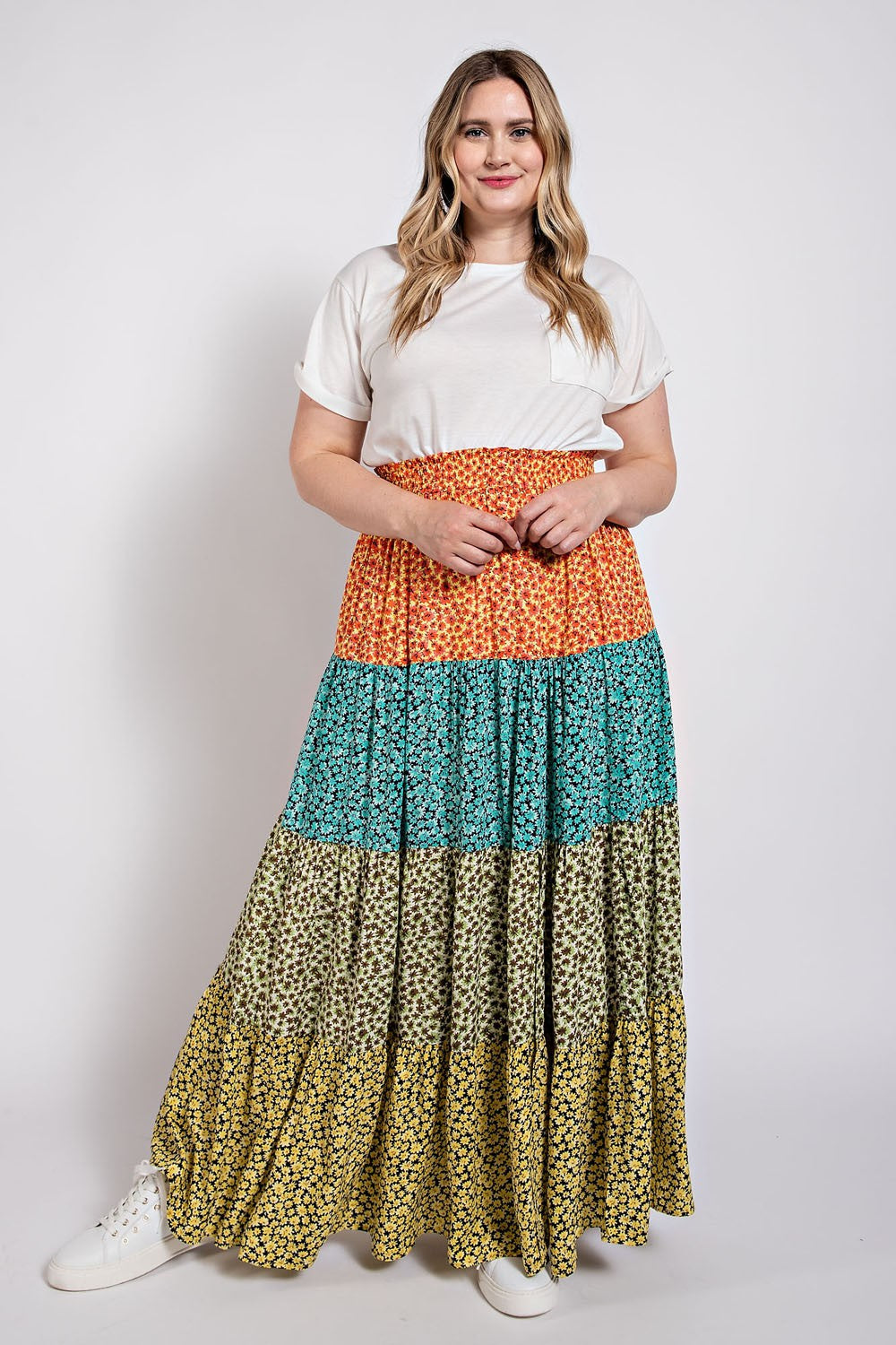 Floral Color Block Skirt