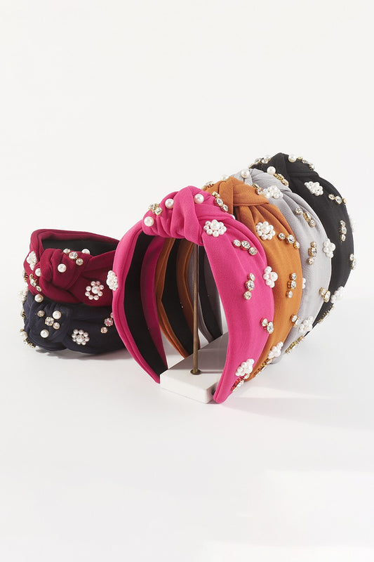 Pearl Rhinestone Knotted Headbands