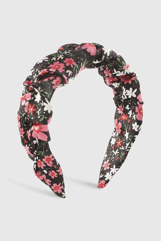 Flowy Satin Floral Ruched Headband