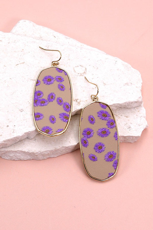 Faux Leather Embossed Flower Drop Earrings
