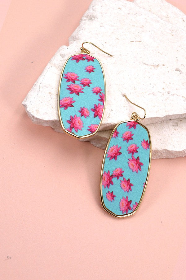 Faux Leather Embossed Flower Drop Earrings