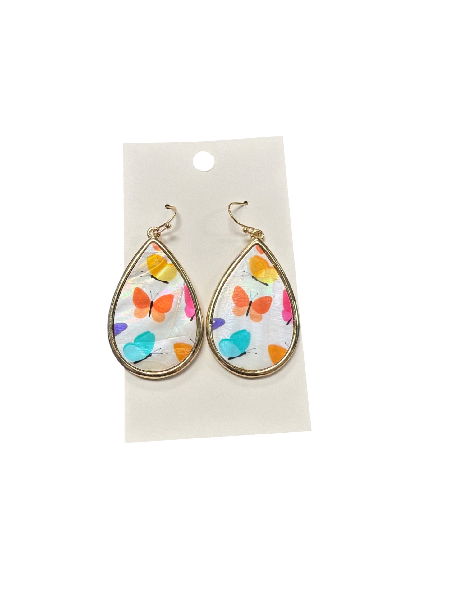 Gold Trim Butterfly Tear Drop Earring