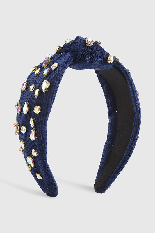Navy Corduroy Rhinestone Headband