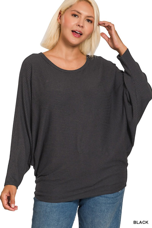 Plus Ribbed Batwing Top