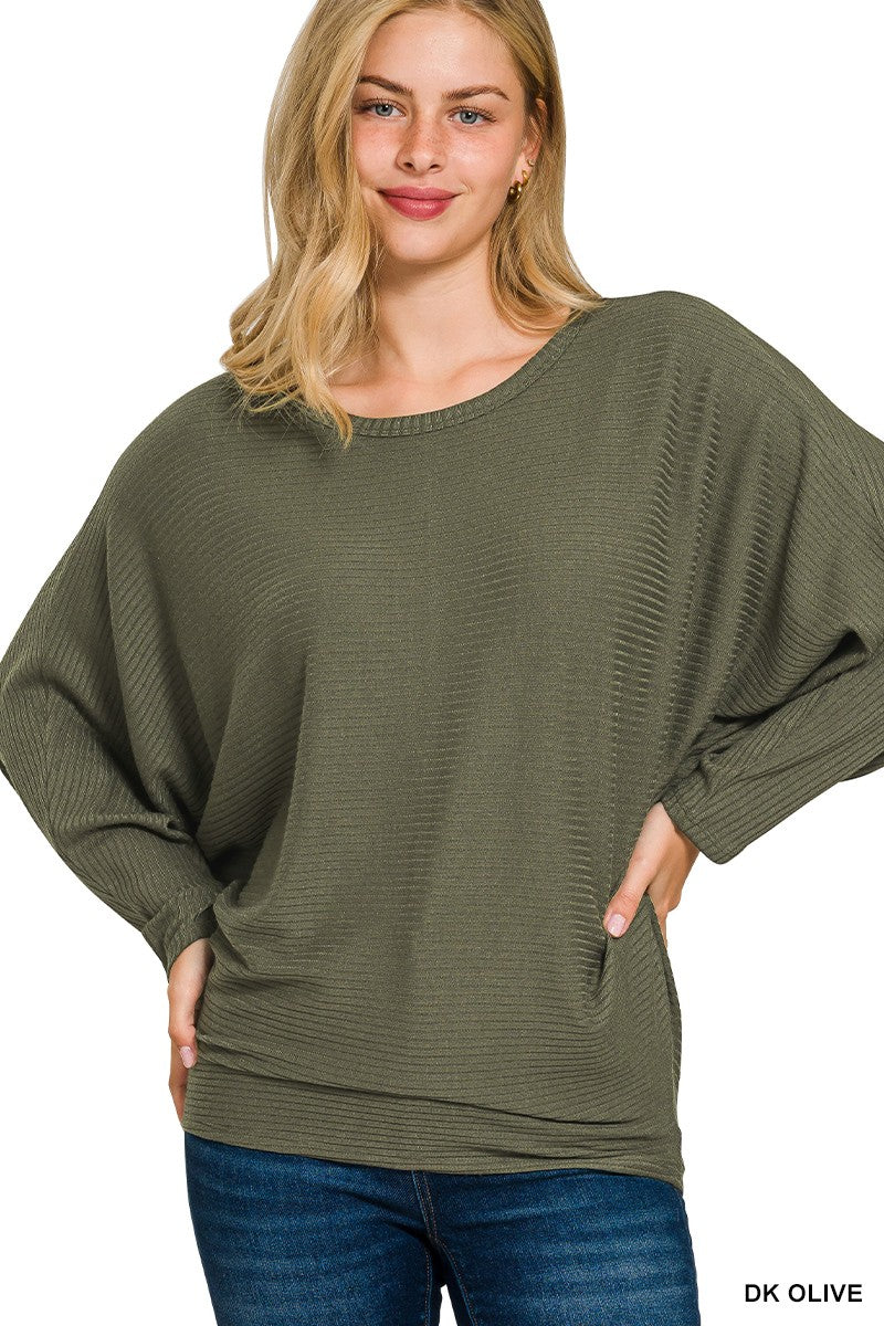 Ribbed Batwing Sweater