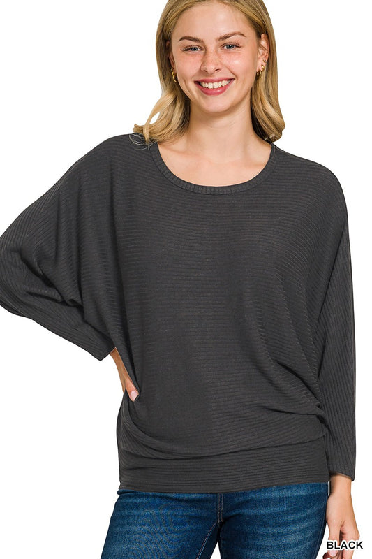 Ribbed Batwing Sweater