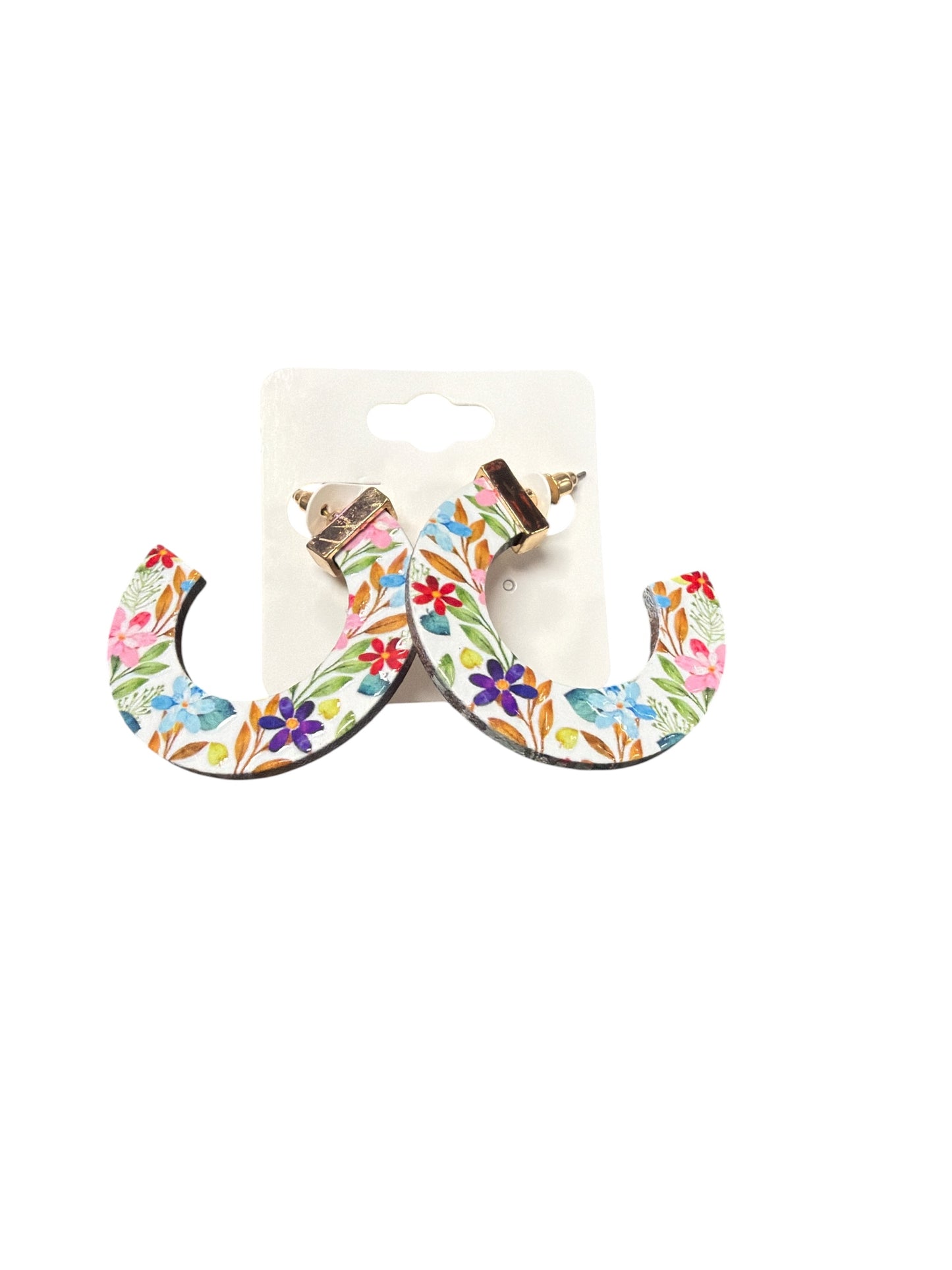 Wood Flower Hoop Earring
