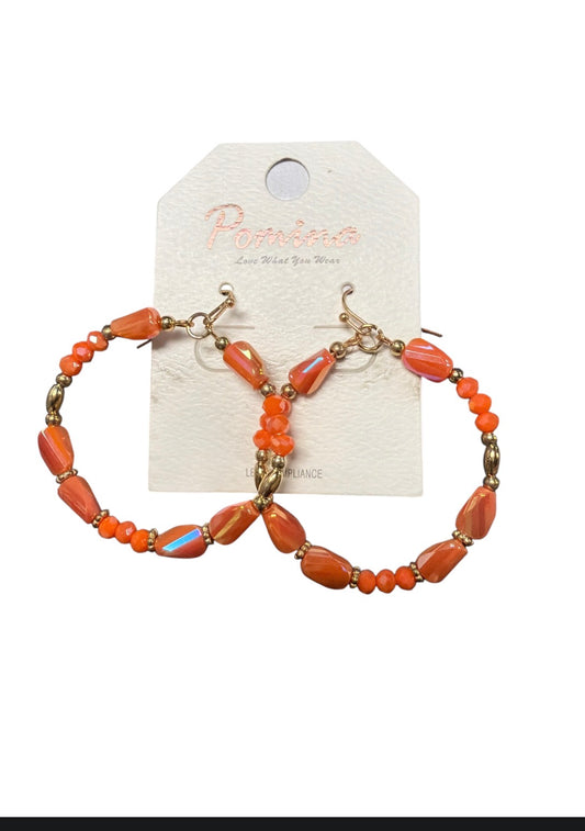 Orange Circle Beaded Earrings