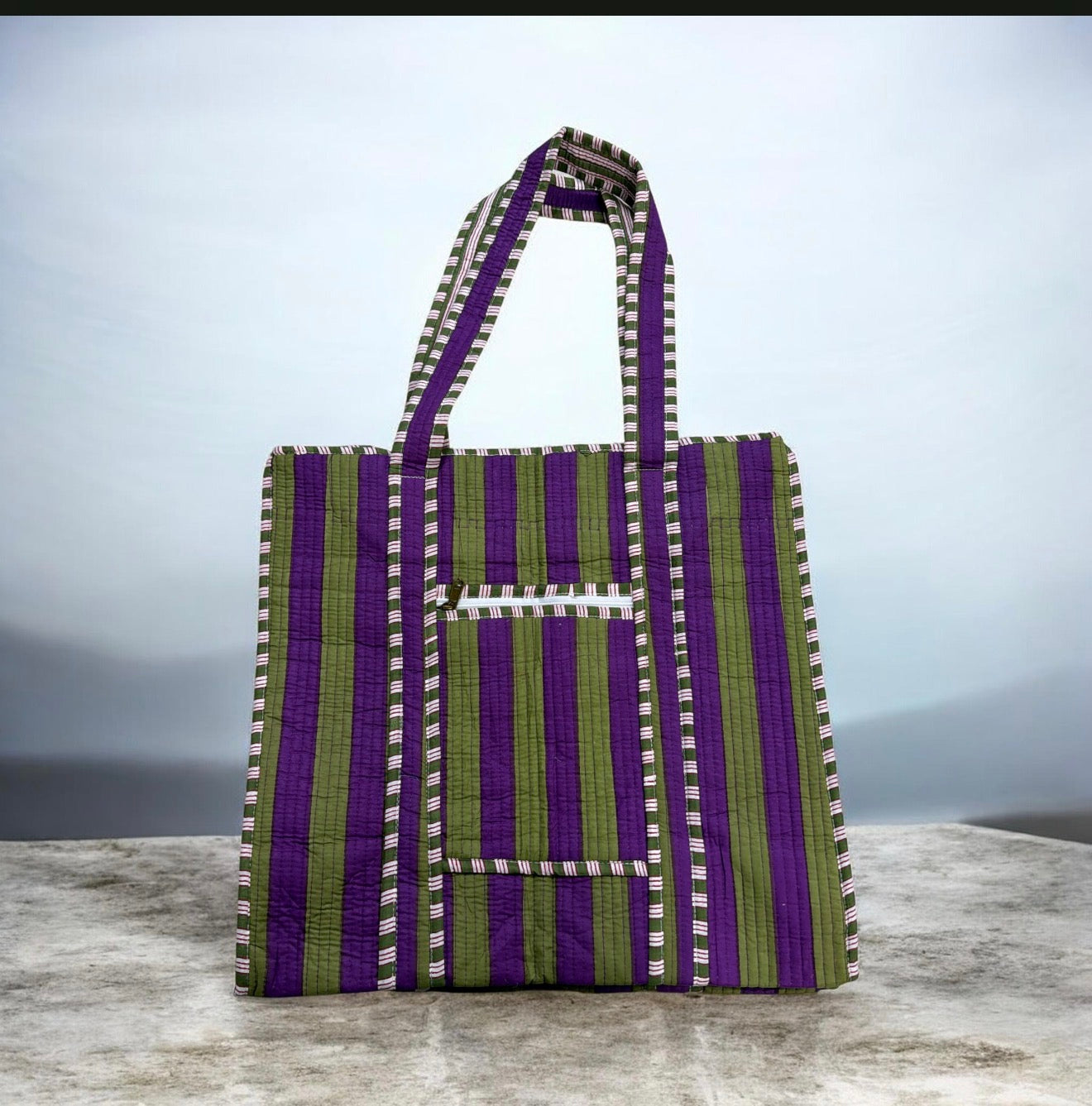 Jumbo Washable Striped Zipper Totes