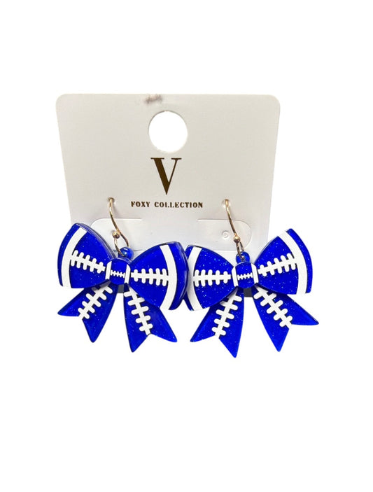 Football Blue Bow Earrings