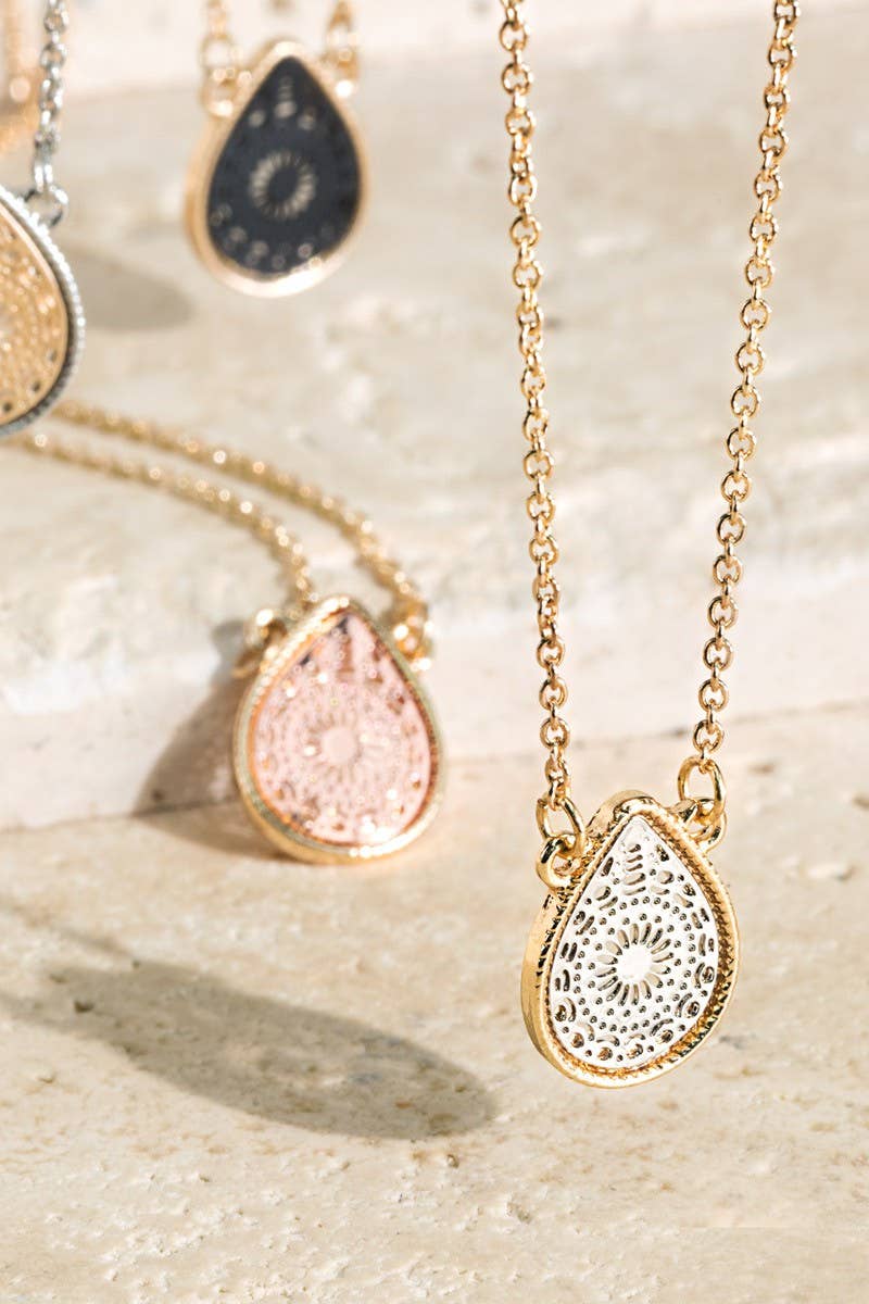 Brass Teardrop Filigree Pendant Necklace