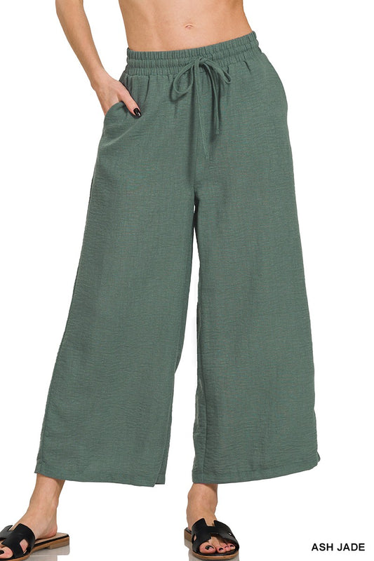 Woven Crepe Waist Cropped Pants