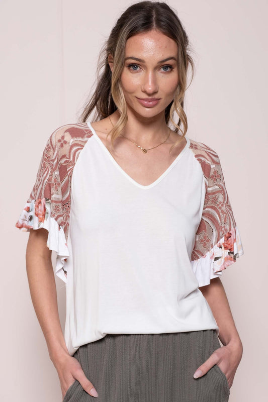 Solid Knit Top Lace