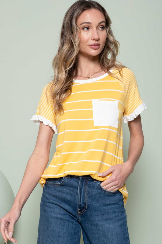 Stripe Mix Pocket Detail Top