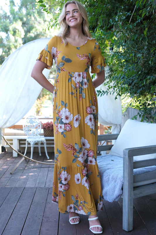 Mustard Floral Maxi Dress
