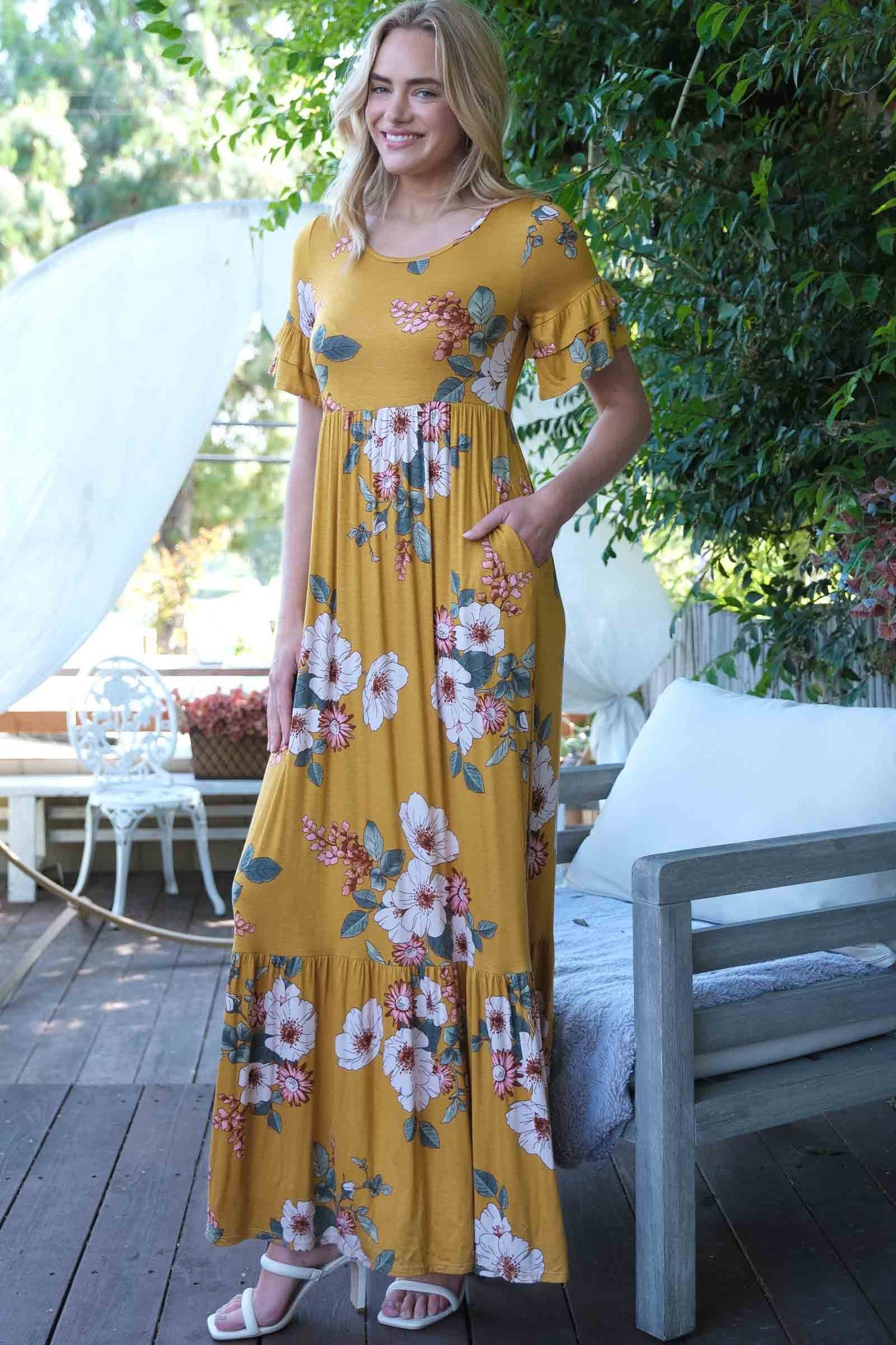 Floral Rayon Spandex Print Maxi Dress